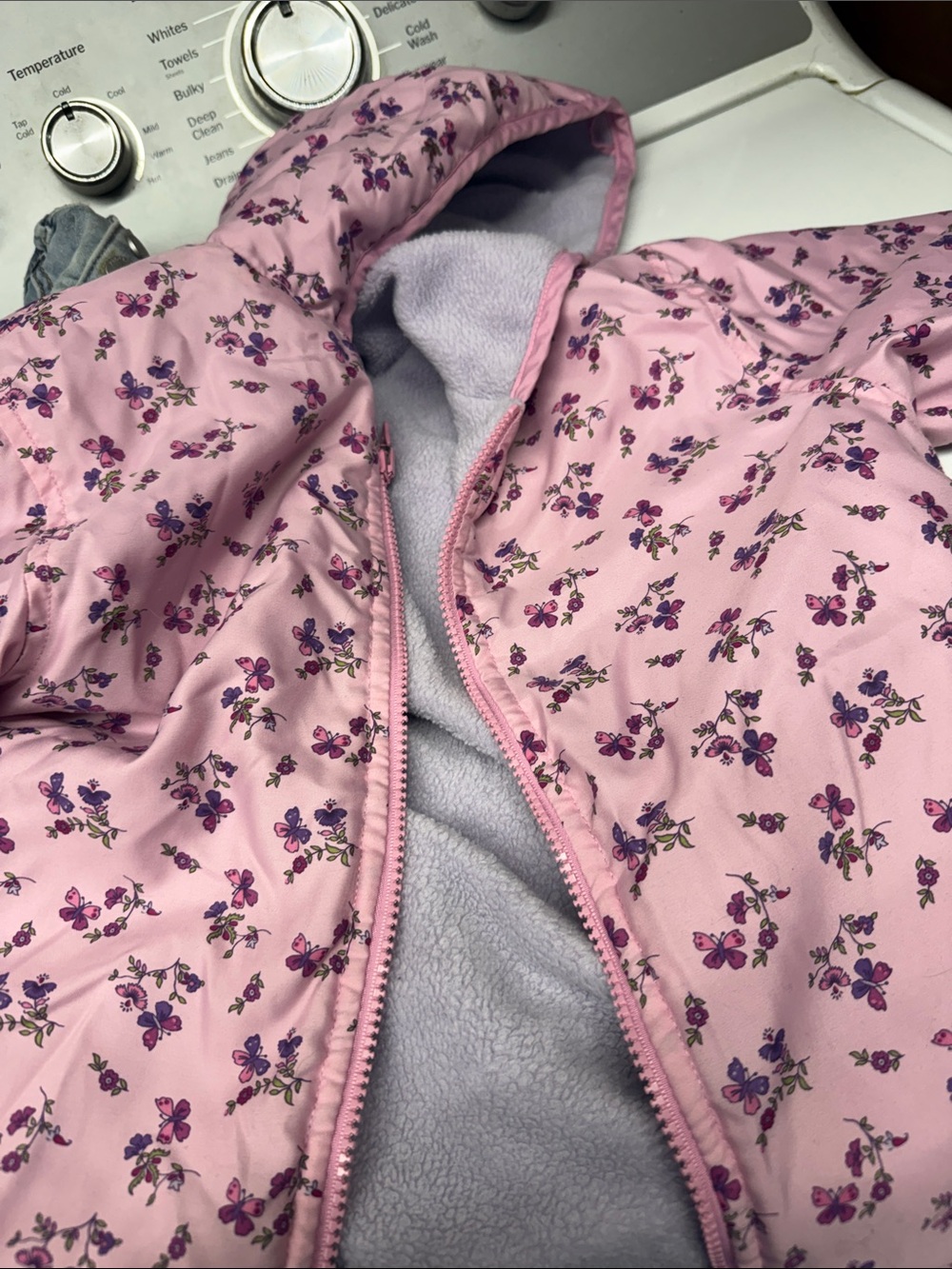 Girls Pink Floral Puffer Jacket with Hood
